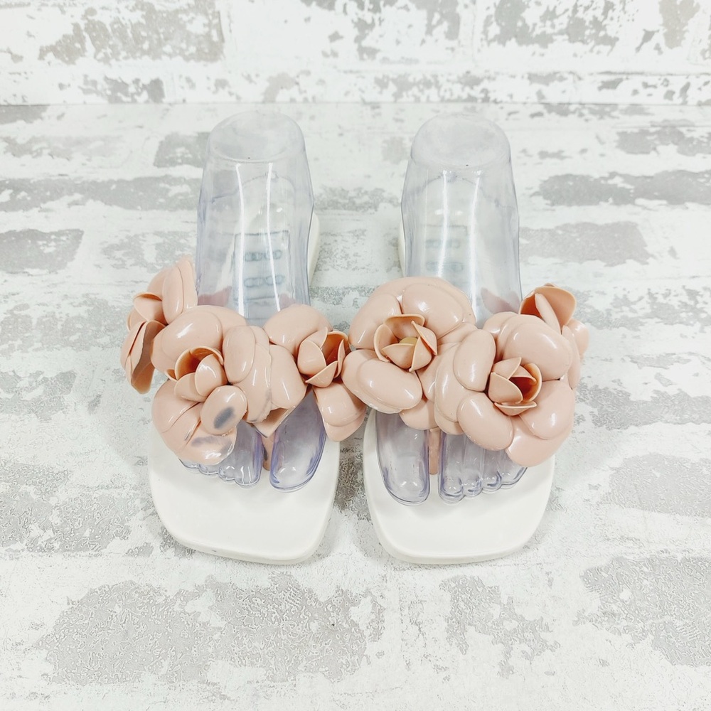 NEW Jeffrey Campbell Jelly Flip Flops Pink/White Floralee Sandals H382